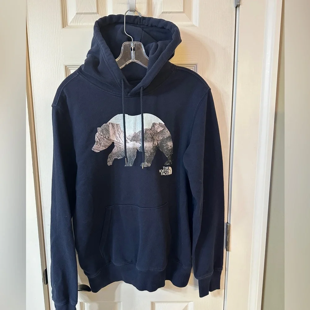 North Face Bear Hoodie Navy Blue Camping Outdoor Hiking Cabin Cozy Mens Small